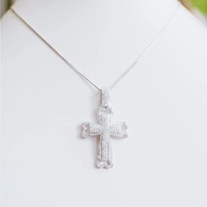 Open Rounded Ends All Rhinestone Cross Necklace